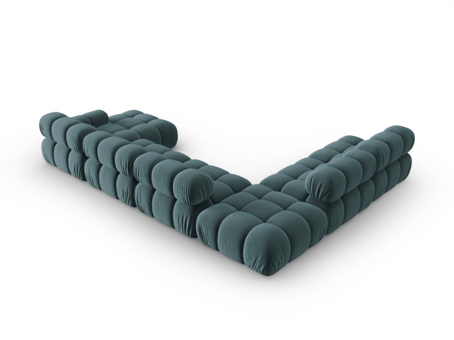 MICADONI Bellis Modular Panoramic hjrnesofa, venstre, 7 seter - bl flyel og sort plast