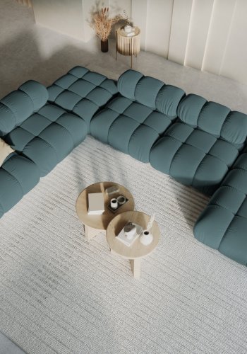 MICADONI Bellis Modular Panoramic hjrnesofa, venstre, 7 seter - bl flyel og sort plast
