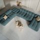 MICADONI Bellis Modular Panoramic hjrnesofa, venstre, 7 seter - bl flyel og sort plast