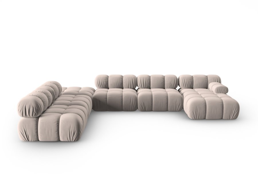 MICADONI Bellis Modular Panoramic hjrnesofa, venstre, 7 seter - beige flyel og svart plast