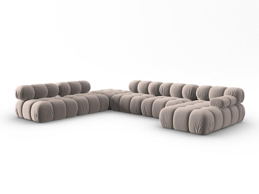 MICADONI Bellis Modular Panoramic hjrnesofa, venstre, 7 seter - beige flyel og svart plast