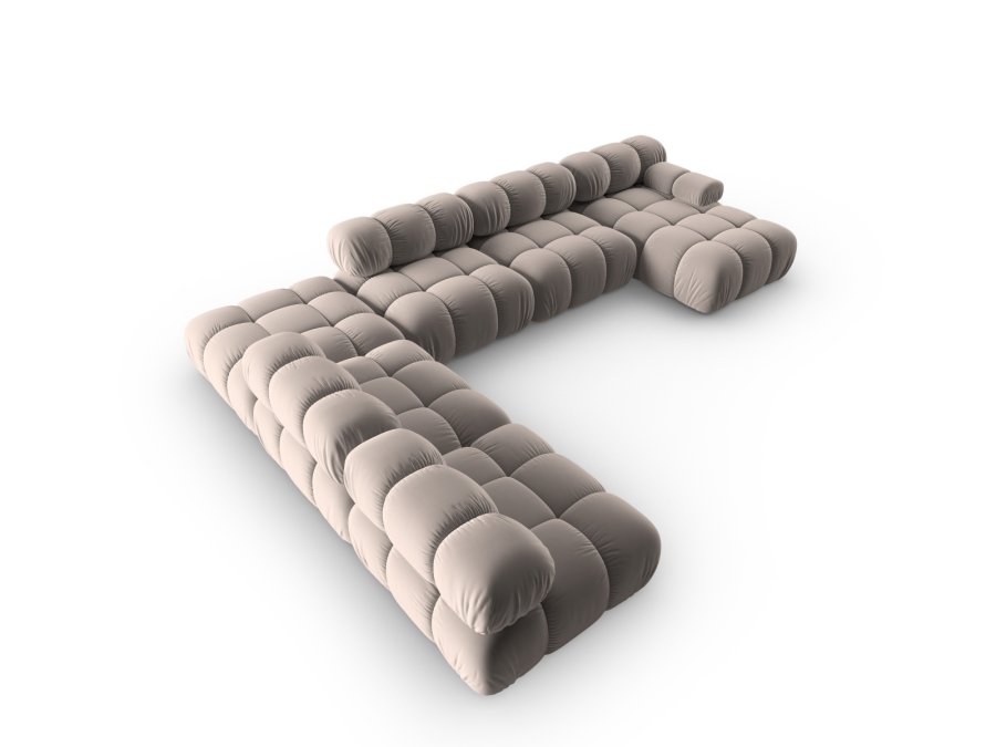 MICADONI Bellis Modular Panoramic hjrnesofa, venstre, 7 seter - beige flyel og svart plast