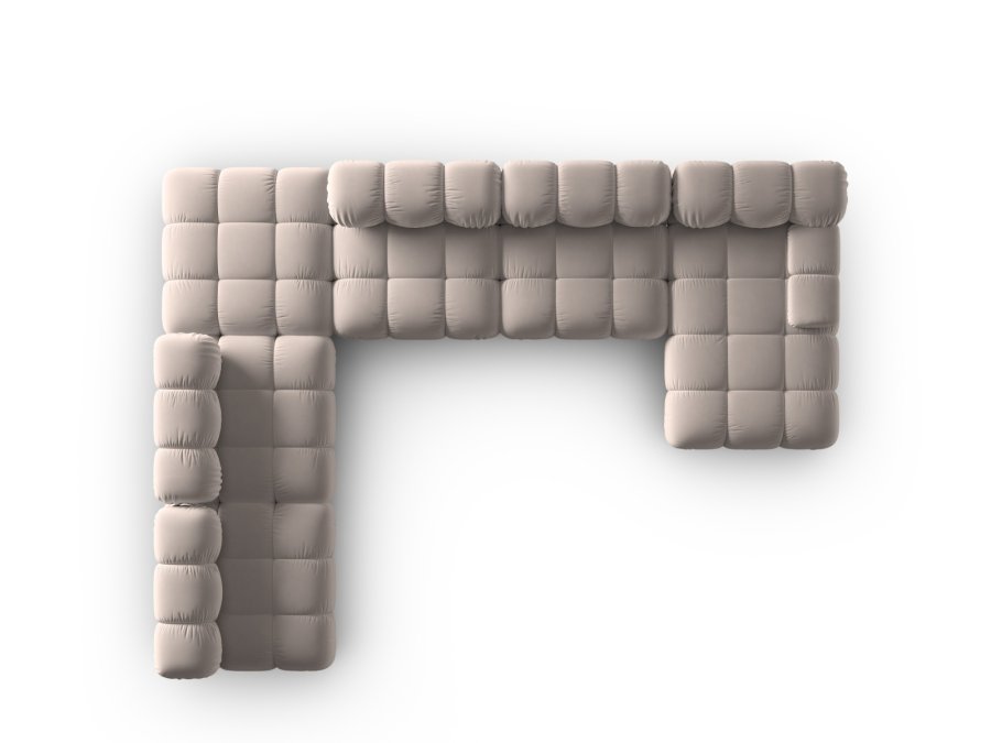 MICADONI Bellis Modular Panoramic hjrnesofa, venstre, 7 seter - beige flyel og svart plast
