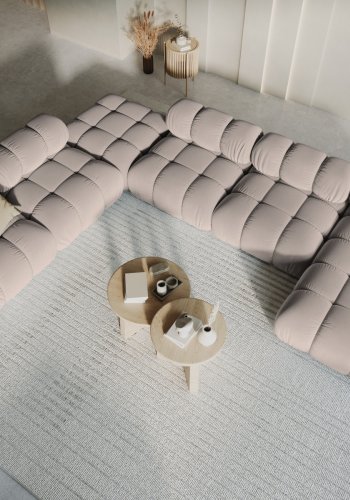 MICADONI Bellis Modular Panoramic hjrnesofa, venstre, 7 seter - beige flyel og svart plast
