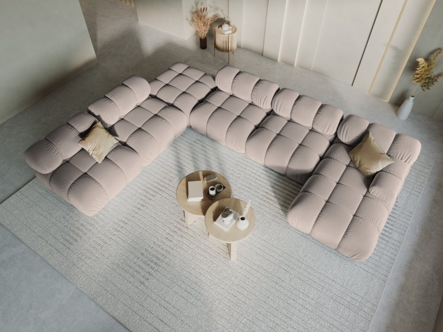 MICADONI Bellis Modular Panoramic hjrnesofa, venstre, 7 seter - beige flyel og svart plast