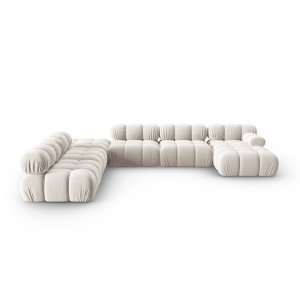 MICADONI Bellis Modular Panoramic hjrnesofa, venstre, 7 sder - beige fljl og sort plastik