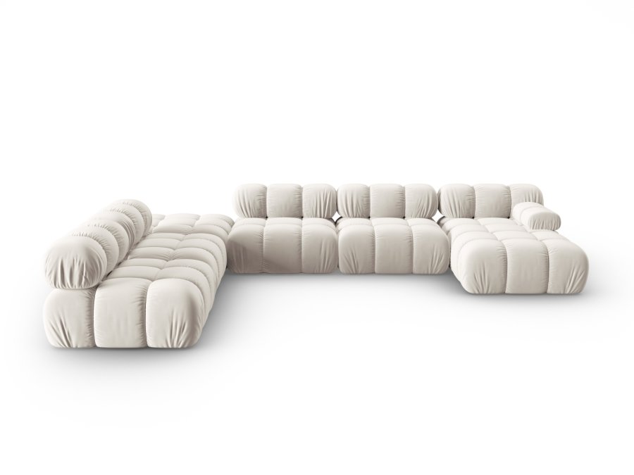 MICADONI Bellis Modular Panoramic hjrnesofa, venstre, 7 seter - beige flyel og svart plast