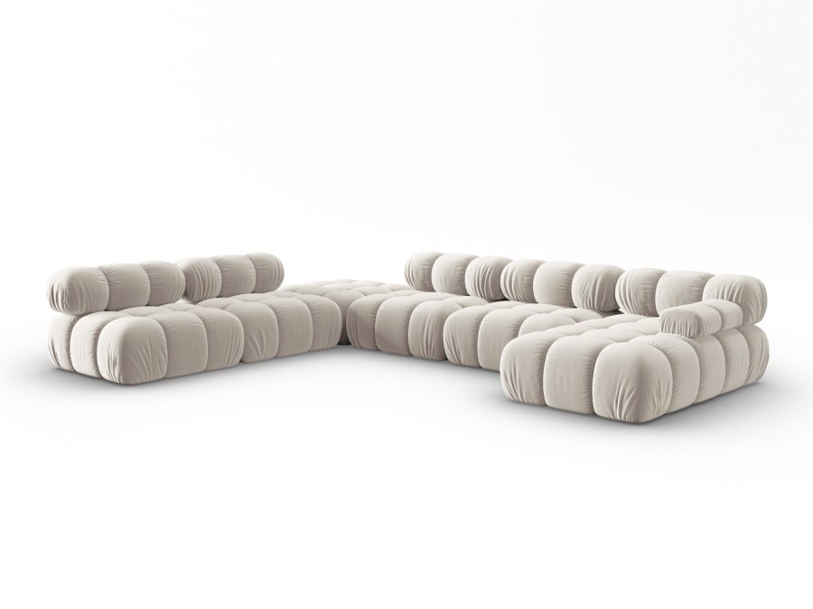 MICADONI Bellis Modular Panoramic hjrnesofa, venstre, 7 seter - beige flyel og svart plast