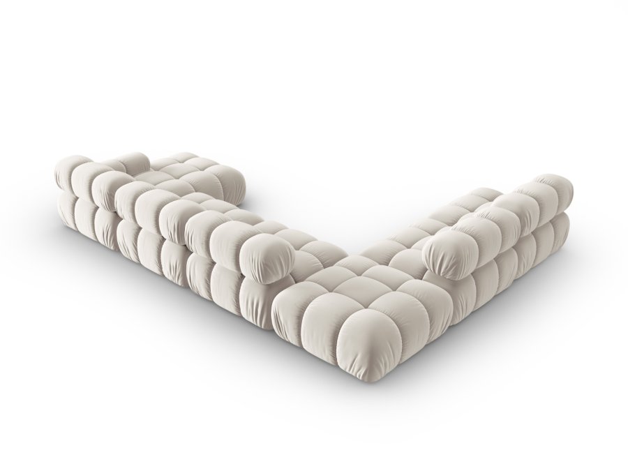 MICADONI Bellis Modular Panoramic hjrnesofa, venstre, 7 seter - beige flyel og svart plast