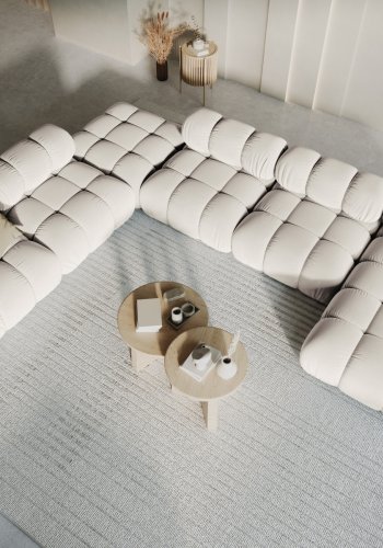 MICADONI Bellis Modular Panoramic hjrnesofa, venstre, 7 seter - beige flyel og svart plast