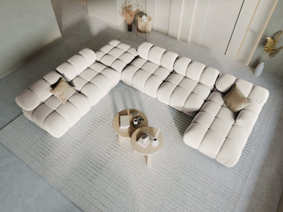 MICADONI Bellis Modular Panoramic hjrnesofa, venstre, 7 seter - beige flyel og svart plast