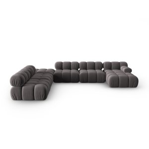 MICADONI Bellis Modular Panoramic hjrnesofa, venstre, 7 sder - antracitgr fljl og sort plastik