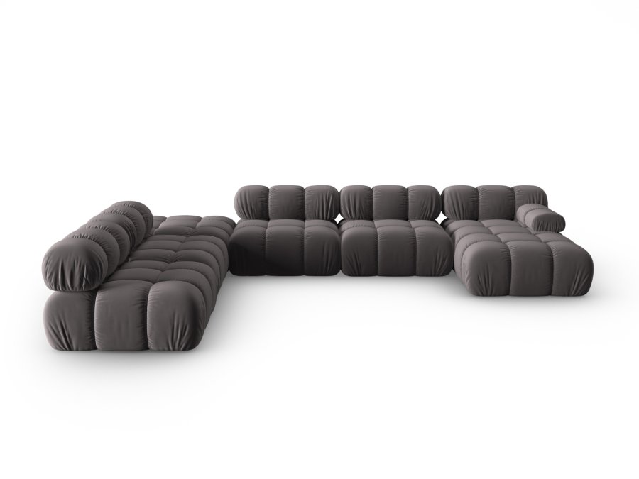 MICADONI Bellis Modular Panoramic hjrnesofa, venstre, 7 seter - antrasittgr flyel og svart plast