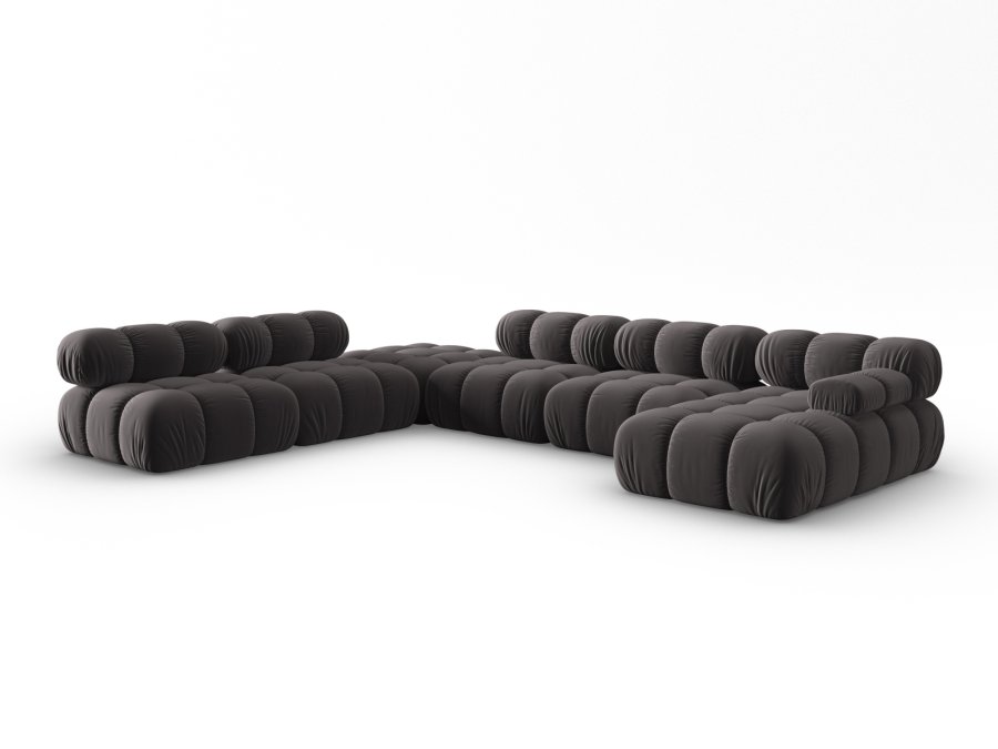 MICADONI Bellis Modular Panoramic hjrnesofa, venstre, 7 seter - antrasittgr flyel og svart plast