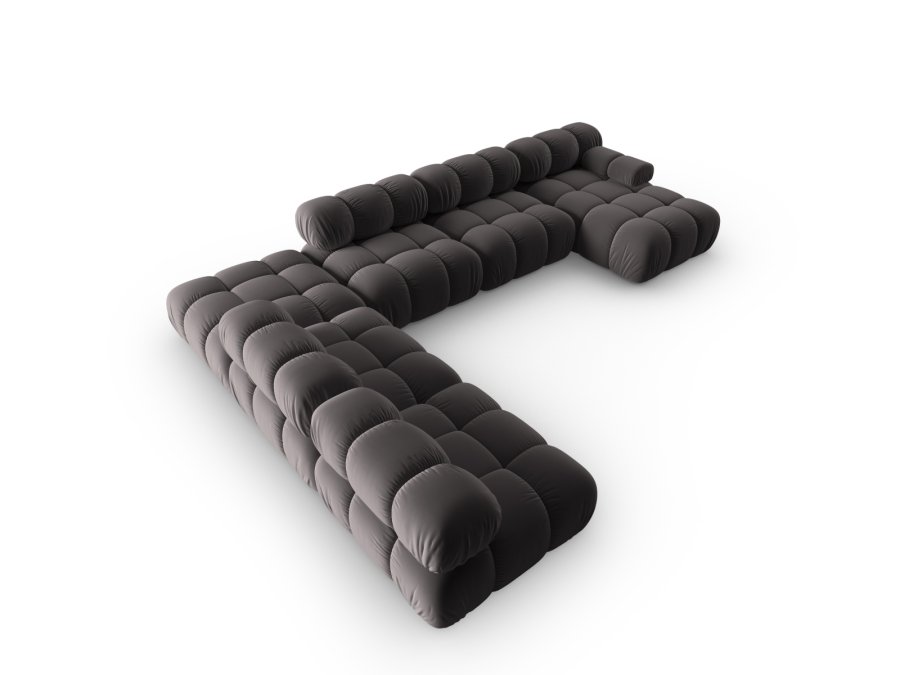 MICADONI Bellis Modular Panoramic hjrnesofa, venstre, 7 seter - antrasittgr flyel og svart plast