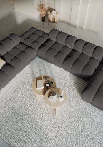 MICADONI Bellis Modular Panoramic hjrnesofa, venstre, 7 seter - antrasittgr flyel og svart plast