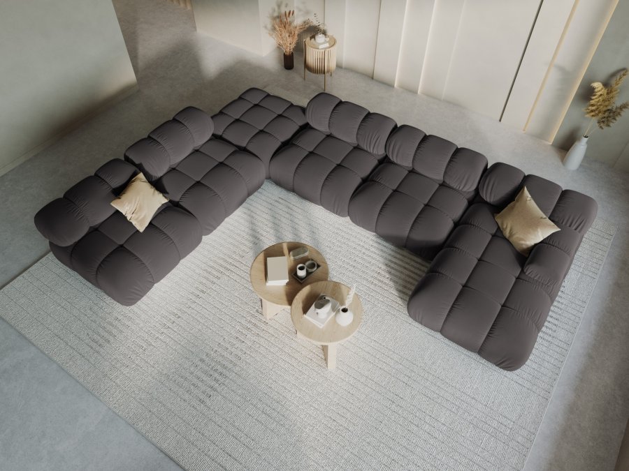 MICADONI Bellis Modular Panoramic hjrnesofa, venstre, 7 seter - antrasittgr flyel og svart plast