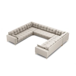 MICADONI Mamaia Panoramic U-sofa, 9 sder - beige stof og guld metal