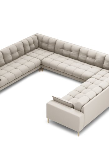 MICADONI Mamaia Panoramic U-sofa, 9 seter - beige stoff og gullmetall