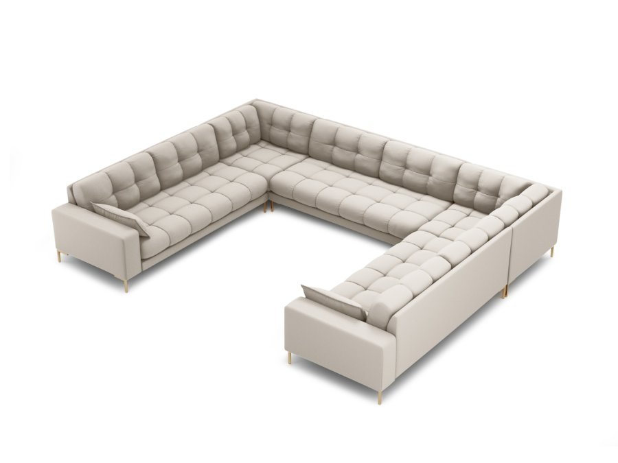 MICADONI Mamaia Panoramic U-sofa, 9 seter - beige stoff og gullmetall