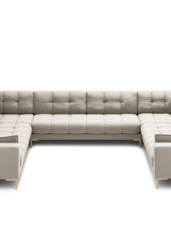 MICADONI Mamaia Panoramic U-sofa, 9 seter - beige stoff og gullmetall