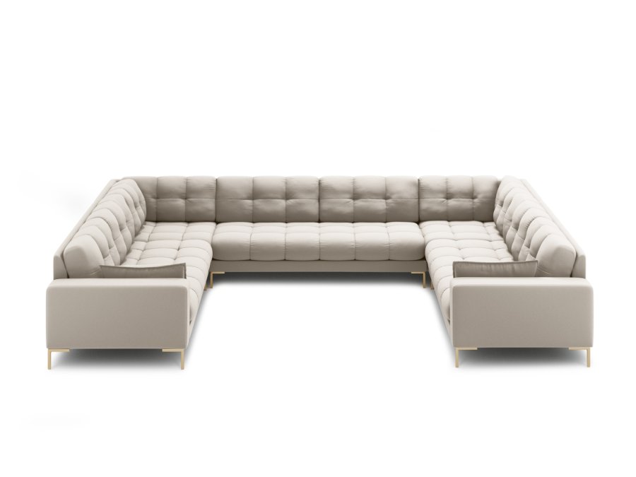 MICADONI Mamaia Panoramic U-sofa, 9 seter - beige stoff og gullmetall