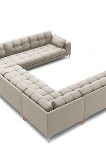 MICADONI Mamaia Panoramic U-sofa, 9 seter - beige stoff og gullmetall