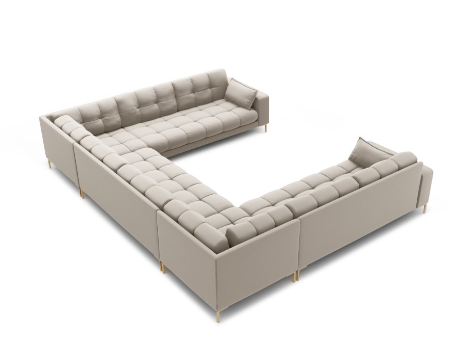 MICADONI Mamaia Panoramic U-sofa, 9 seter - beige stoff og gullmetall