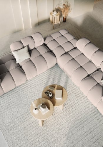 MICADONI Bellis puff, firkantet - beige flyel og svart plast (94x94x39)