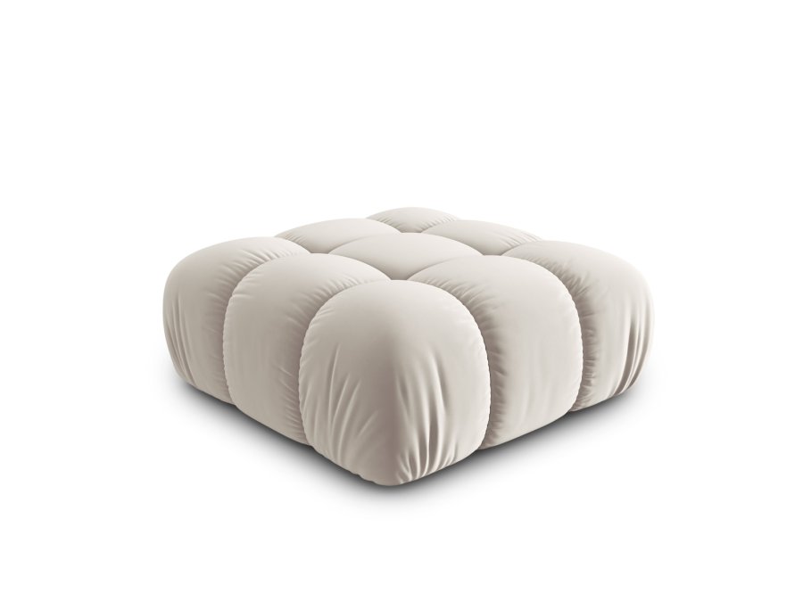 MICADONI Bellis Pouf, quadratisch – beiger Samt und schwarzer Kunststoff (94x94x39)