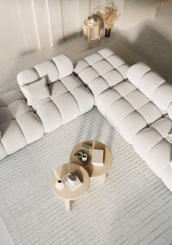 MICADONI Bellis Pouf, quadratisch – beiger Samt und schwarzer Kunststoff (94x94x39)