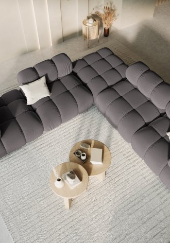 MICADONI Bellis-puff, firkantet - antrasittgr flyel og svart plast (94x94x39)