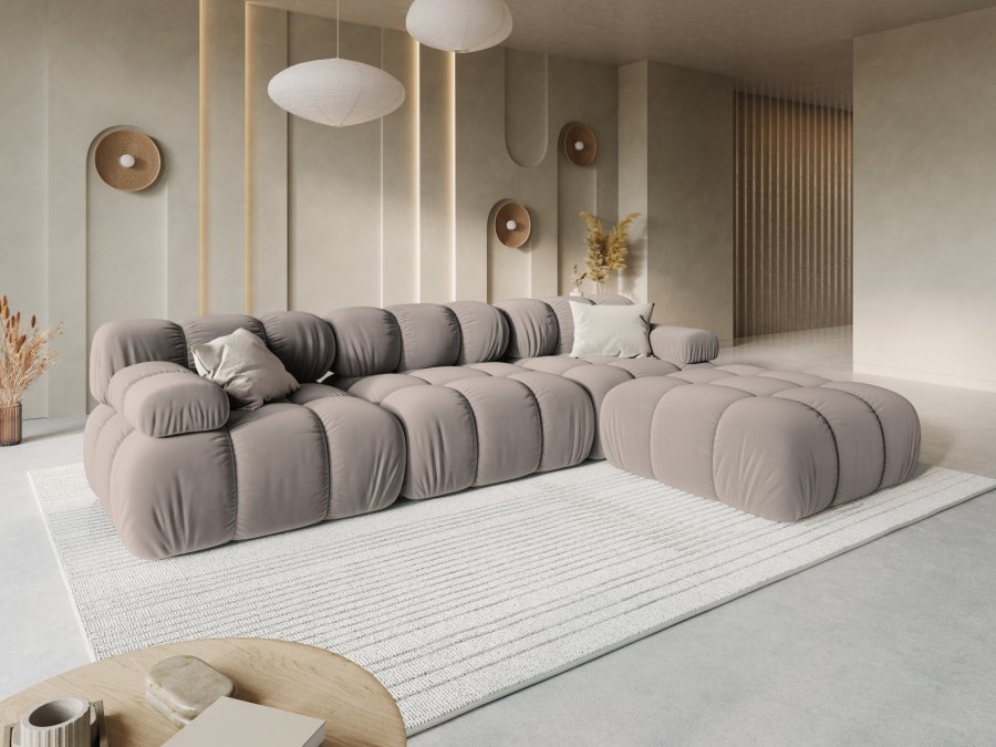 MICADONI Bellis Modul sofa, 3 seter - beige flyel og sort plast