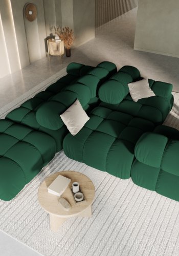 MICADONI Bellis Modulares Sofa, rechts, 4 Sitze - grüner Samt und schwarzer Kunststoff