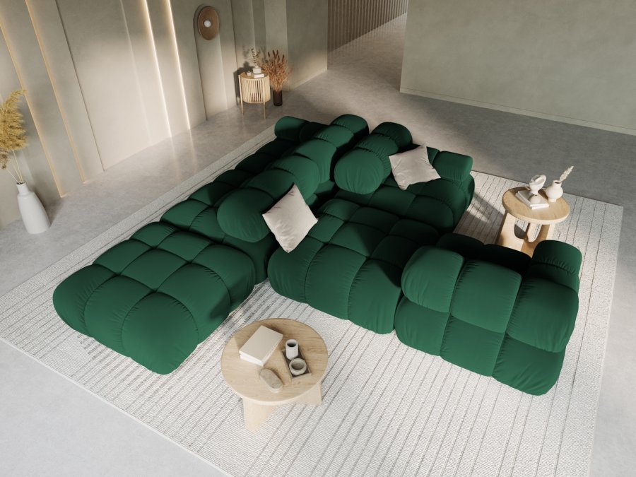 MICADONI Bellis Modulares Sofa, rechts, 4 Sitze - grüner Samt und schwarzer Kunststoff