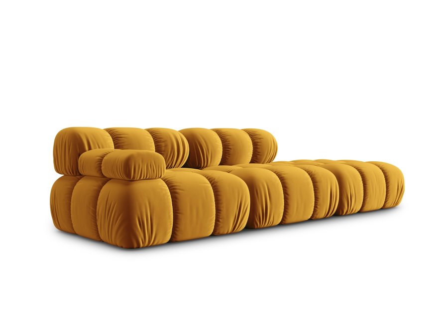 MICADONI Bellis Modulares Sofa, rechts, 4 Sitze - gelber Samt und schwarzer Kunststoff