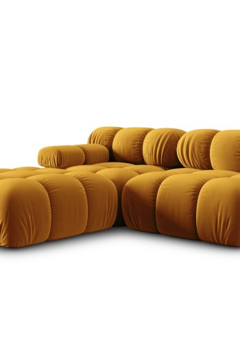 MICADONI Bellis Modulares Sofa, rechts, 4 Sitze - gelber Samt und schwarzer Kunststoff