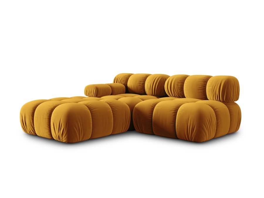 MICADONI Bellis Modulares Sofa, rechts, 4 Sitze - gelber Samt und schwarzer Kunststoff