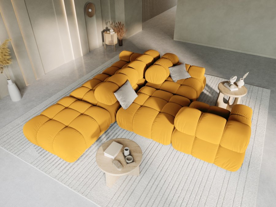 MICADONI Bellis Modulares Sofa, rechts, 4 Sitze - gelber Samt und schwarzer Kunststoff