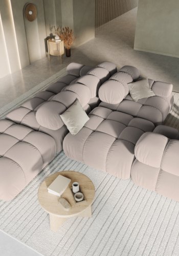 MICADONI Bellis Modul sofa, hjre, 4 sder - beige fljl og sort plastik