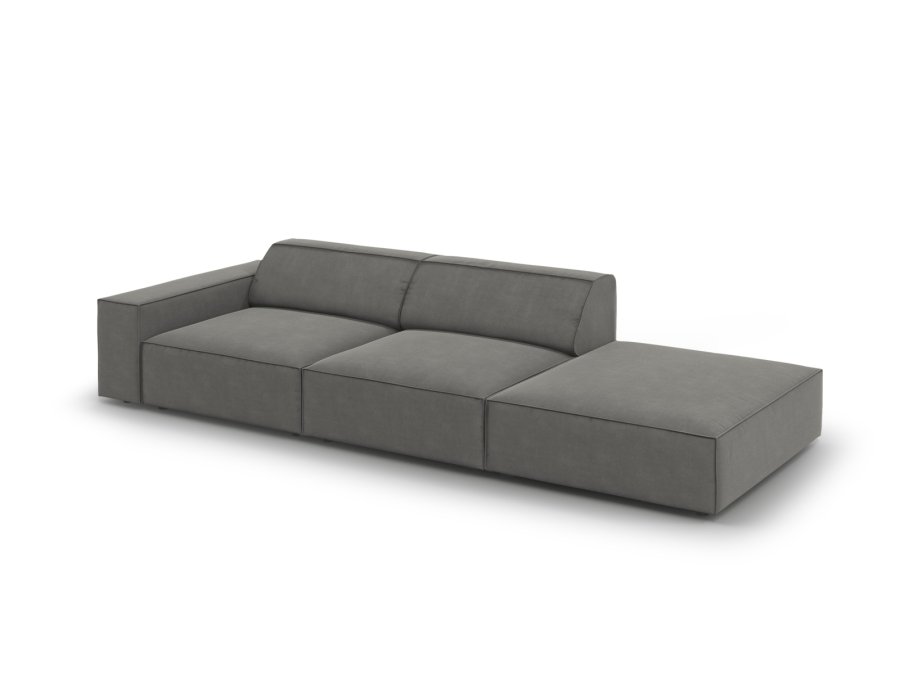 MICADONI Jodie sofa, hyre, 3 seter - gr flyel og sort plast