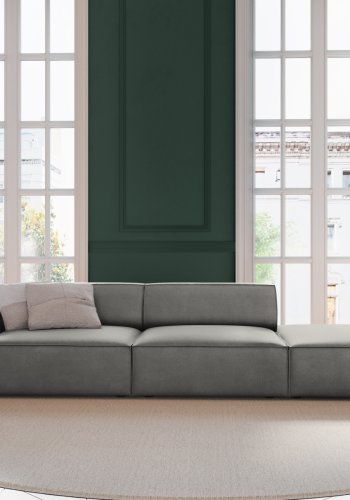 MICADONI Jodie sofa, hyre, 3 seter - gr flyel og sort plast