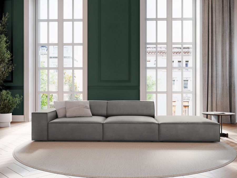 MICADONI Jodie sofa, hyre, 3 seter - gr flyel og sort plast