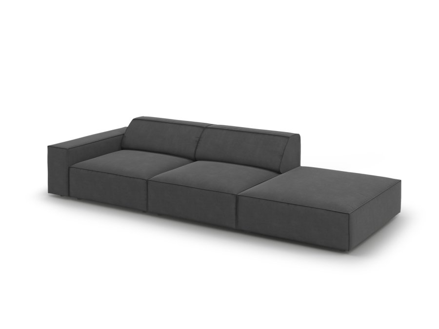 MICADONI Jodie sofa, hyre, 3 seter - gr flyel og sort plast