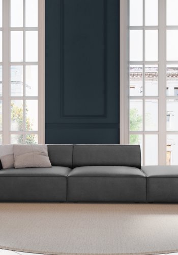 MICADONI Jodie sofa, hyre, 3 seter - gr flyel og sort plast