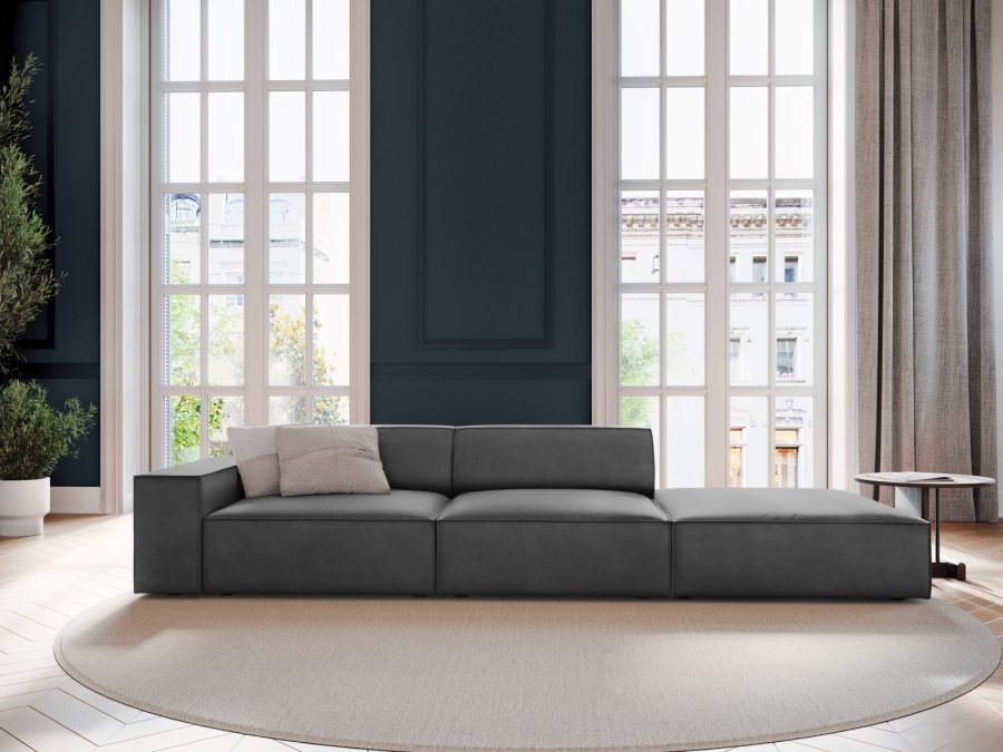 MICADONI Jodie sofa, hyre, 3 seter - gr flyel og sort plast