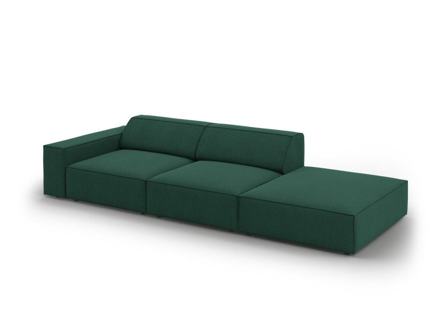 MICADONI Jodie sofa, hyre, 3 seter - grnt stoff og sort plast