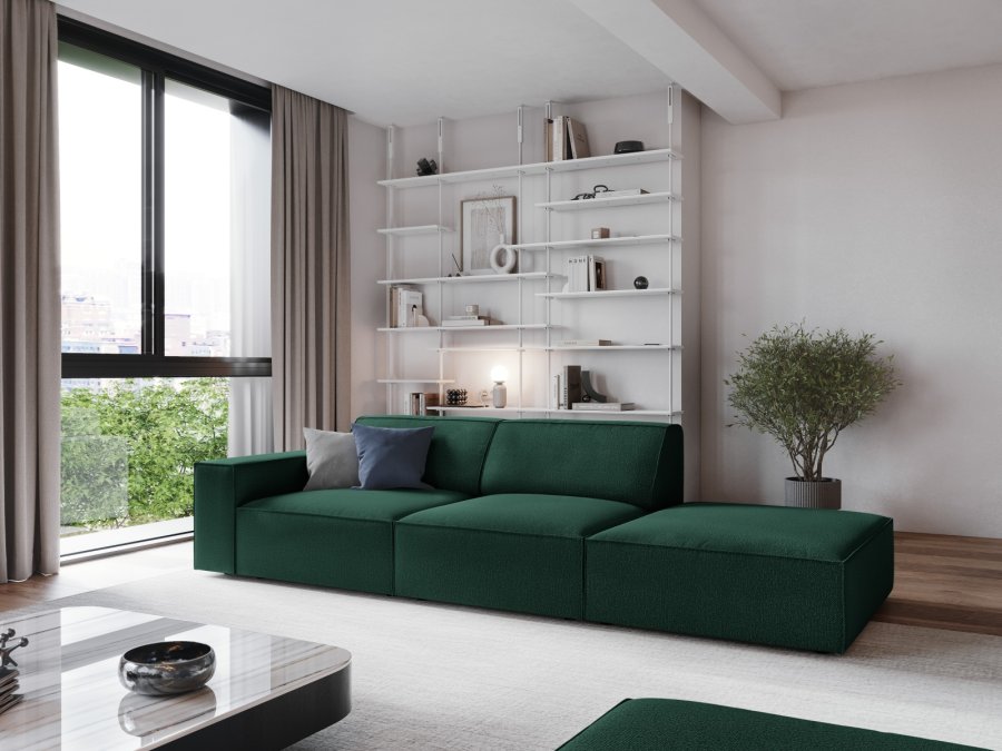 MICADONI Jodie sofa, hyre, 3 seter - grnt stoff og sort plast