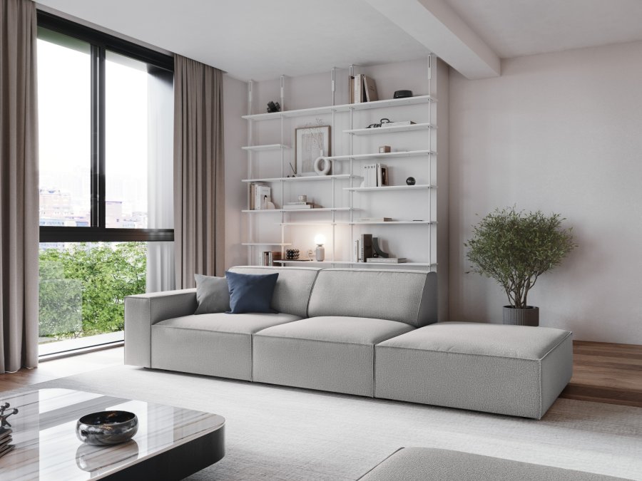 MICADONI Jodie sofa, hyre, 3 seter - grtt stoff og sort plast