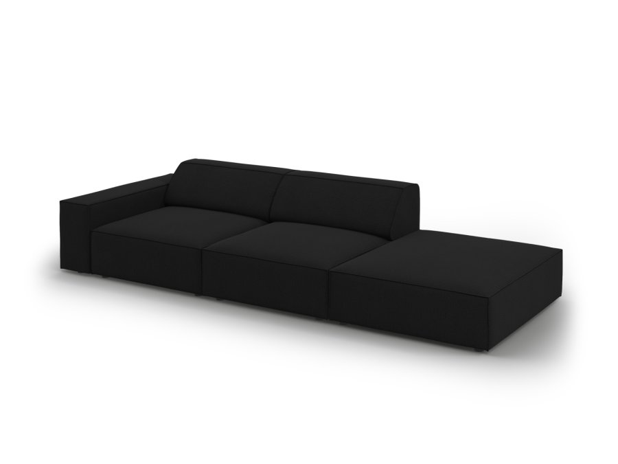 MICADONI Jodie sofa, hyre, 3 seter - svart stoff og sort plast